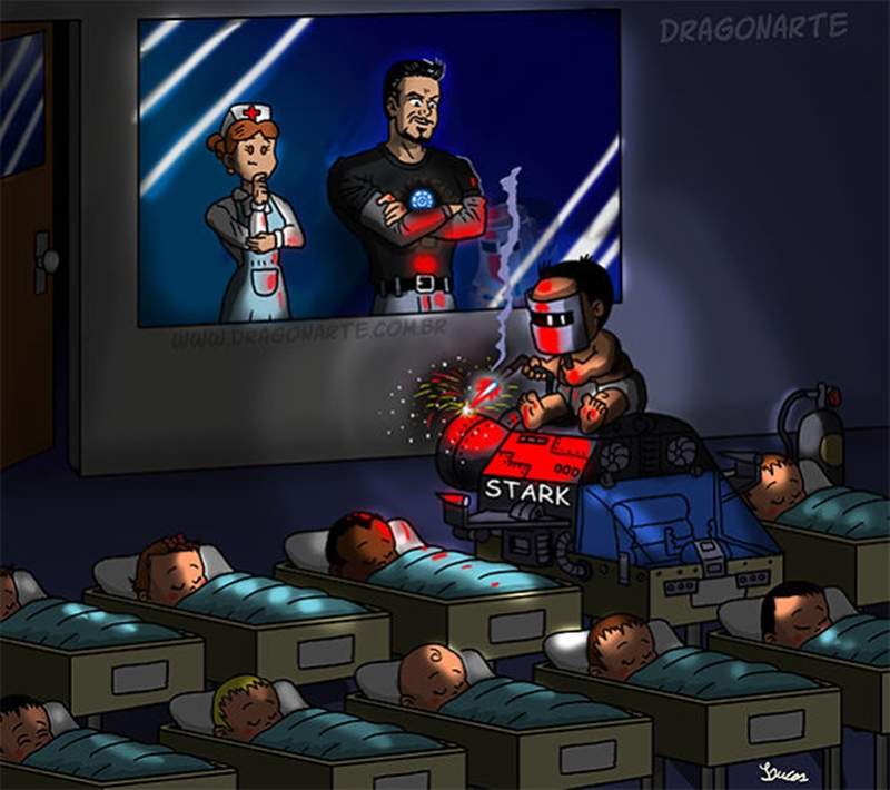 超级英雄的熊孩子搞笑插画 金钢狼孩子从小会抽烟