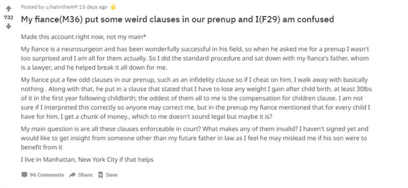 准新娘分享奇葩婚前协议 网友：列个秃头条约