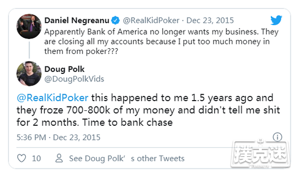 Sontheimer因职业扑克玩家身份被银行关闭账户