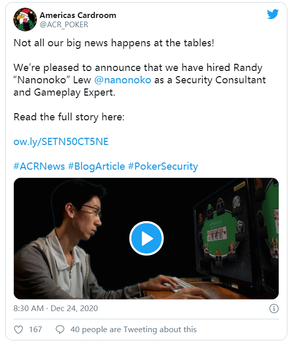 大神nanonoko签约ACR，主要抓网络扑克作弊！